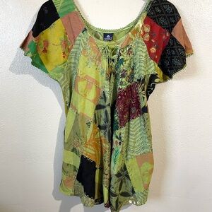 Advance Vintage Patchwork Tunic Boho Swing A Line Festival Colorful One Size Top